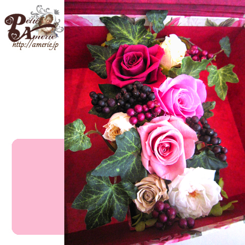 プリザーブドフラワー　クイーンローズのミラーBOX