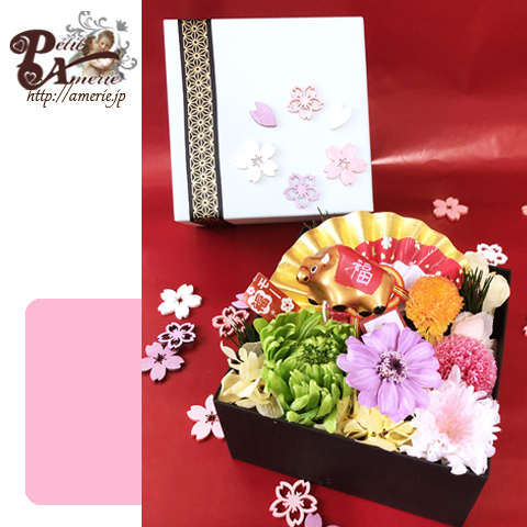 プリザーブドフラワー　和風お重箱