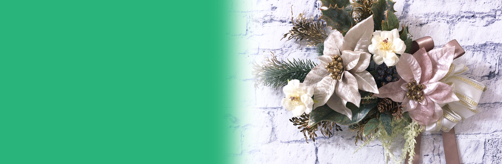 アーティフィシャルフラワー　ペールカラーのクリスマススワッグ